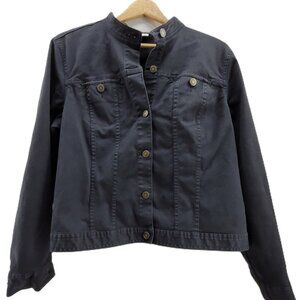 Charter Club Jacket Women's L Black Denim Cotton Twill Pockets Stretch Button